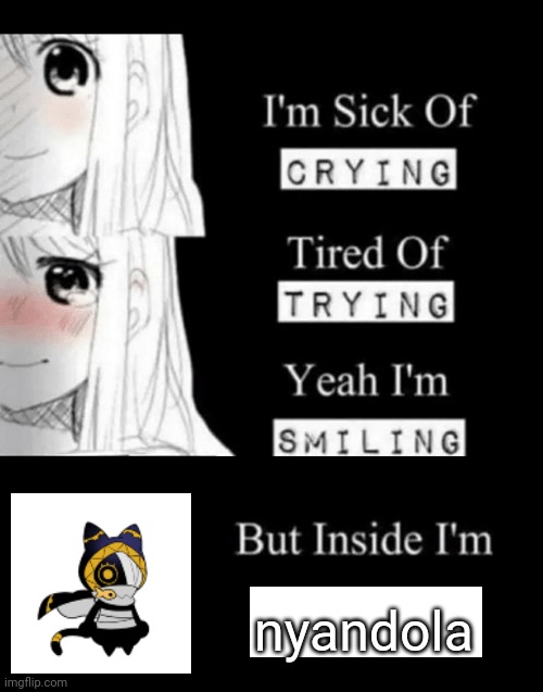 I'm Sick Of Crying | nyandola | image tagged in i'm sick of crying | made w/ Imgflip meme maker