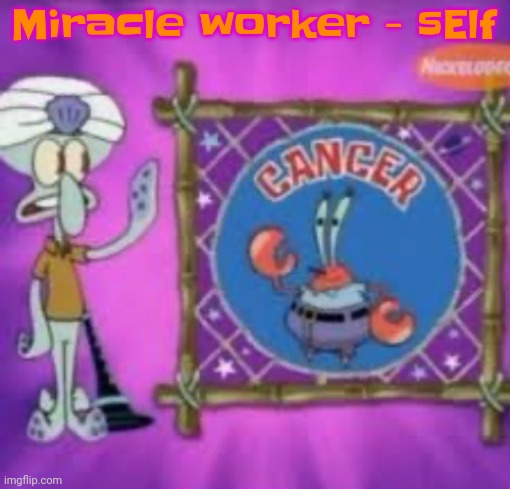 sElf is nirvana off the Zaza for 1 day | Miracle worker - sElf | image tagged in cancer | made w/ Imgflip meme maker