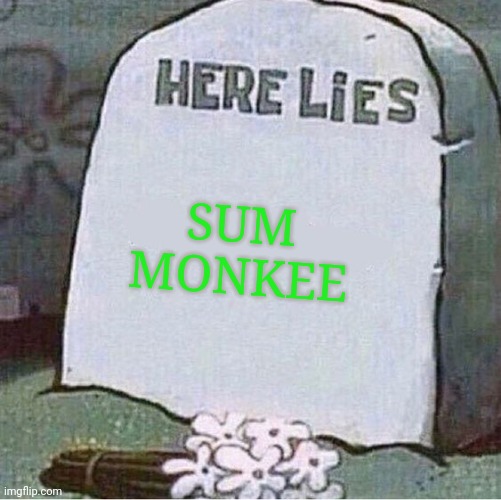 Here Lies Spongebob Tombstone | SUM MONKEE | image tagged in here lies spongebob tombstone | made w/ Imgflip meme maker