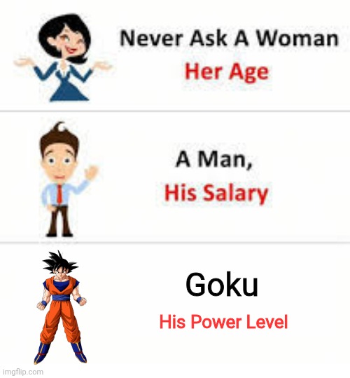 Never ask a woman her age | Goku His Power Level | image tagged in never ask a woman her age | made w/ Imgflip meme maker