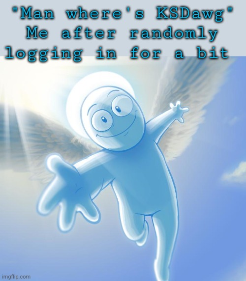angel | "Man where's KSDawg"
Me after randomly logging in for a bit | image tagged in angel | made w/ Imgflip meme maker