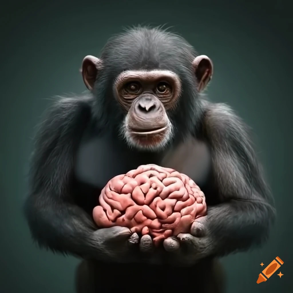 Chimp holding a brain Blank Meme Template