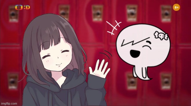 Menhera-chan waves to Carrie | image tagged in gumball's hallway cgs background,carrie | made w/ Imgflip meme maker