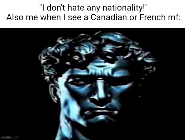 Canadians are goated fr | "I don't hate any nationality!" Also me when I see a Canadian or French mf: | image tagged in canadians,sonne | made w/ Imgflip meme maker