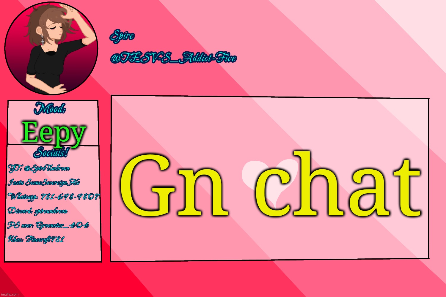 See y'all in a few hours | Gn chat; Eepy | image tagged in tesv-s_addict-five announcement template | made w/ Imgflip meme maker