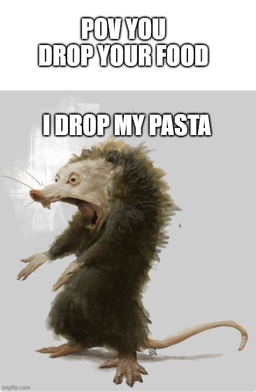 pasta ? | POV YOU 
DROP YOUR FOOD; I DROP MY PASTA | image tagged in funny,memes,rat pack | made w/ Imgflip meme maker