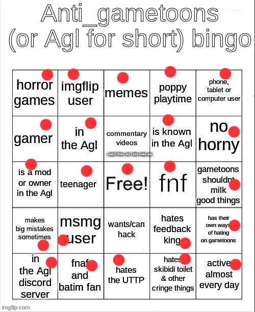 Anti_gametoons bingo | i watch them, but i dont make any | image tagged in anti_gametoons bingo | made w/ Imgflip meme maker