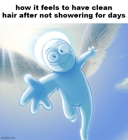 angel | how it feels to have clean hair after not showering for days | image tagged in angel | made w/ Imgflip meme maker