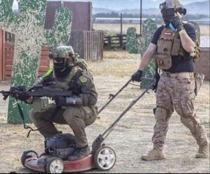 soldiers lawnmower Blank Meme Template