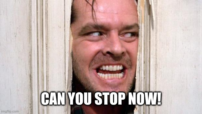 The Shining | CAN YOU STOP NOW! | image tagged in the shining | made w/ Imgflip meme maker