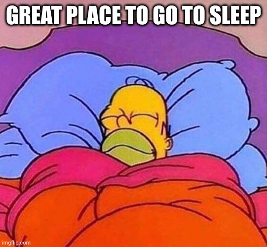 Homer Simpson sleeping peacefully | GREAT PLACE TO GO TO SLEEP | image tagged in homer simpson sleeping peacefully | made w/ Imgflip meme maker
