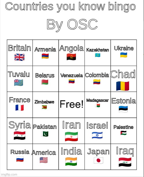 High Quality Countries bingo Blank Meme Template