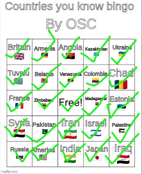 Countries bingo | image tagged in countries bingo | made w/ Imgflip meme maker