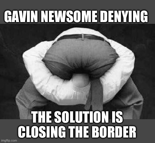 Head up ass  | GAVIN NEWSOME DENYING THE SOLUTION IS CLOSING THE BORDER | image tagged in head up ass | made w/ Imgflip meme maker