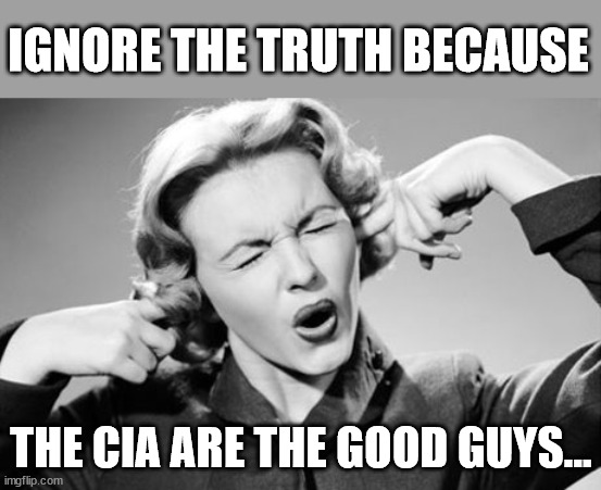 If I ignore the truth it will go away | IGNORE THE TRUTH BECAUSE THE CIA ARE THE GOOD GUYS... | image tagged in if i ignore the truth it will go away | made w/ Imgflip meme maker