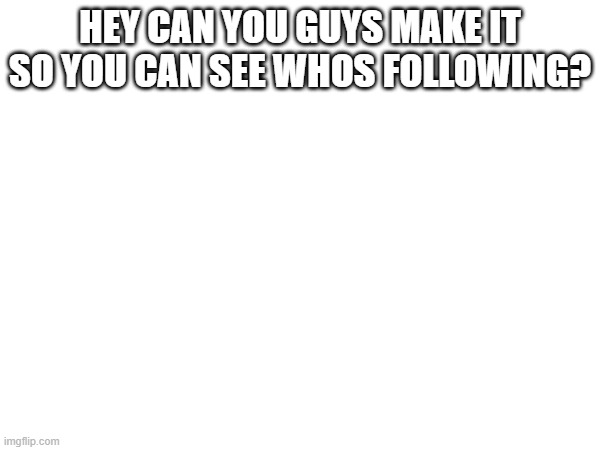 my dumbass couldn't see whos following me breh | HEY CAN YOU GUYS MAKE IT SO YOU CAN SEE WHOS FOLLOWING? | image tagged in meme,imgflip,suggestion,make it happen | made w/ Imgflip meme maker
