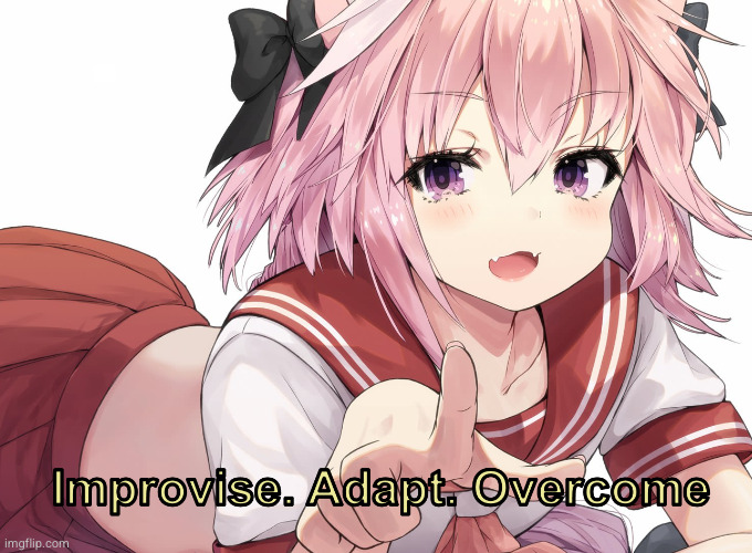 every one above me until my next post like astolfo | image tagged in astolfo improvise adapt overcome | made w/ Imgflip meme maker