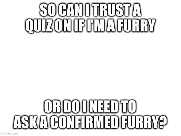 SO CAN I TRUST A QUIZ ON IF I’M A FURRY; OR DO I NEED TO ASK A CONFIRMED FURRY? | made w/ Imgflip meme maker