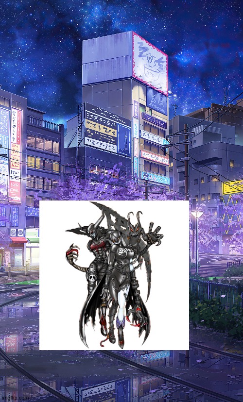 Devimon and Ladydevimon enjoying a romantic trip in the big city | image tagged in anime city at night,digimon,anime | made w/ Imgflip meme maker