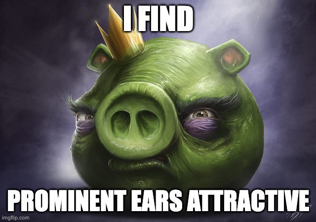 Angry Birds Realistic King Pig | I FIND; PROMINENT EARS ATTRACTIVE | image tagged in angry birds realistic king pig | made w/ Imgflip meme maker