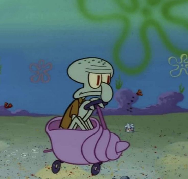 Squidward in a shell cart Blank Meme Template