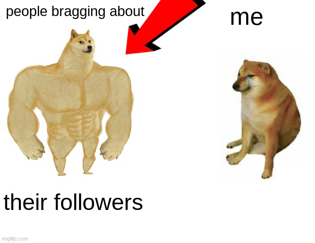 Buff Doge vs. Cheems Meme | people bragging about; me; their followers | image tagged in memes,buff doge vs cheems | made w/ Imgflip meme maker