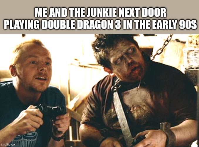 Double Dragons | ME AND THE JUNKIE NEXT DOOR PLAYING DOUBLE DRAGON 3 IN THE EARLY 90S | image tagged in shaun of the dead | made w/ Imgflip meme maker