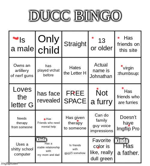 Ducc Bingo | Kinda; Kinda | image tagged in ducc bingo | made w/ Imgflip meme maker