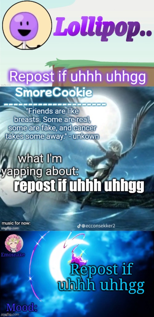 -ES | Repost if uhhh uhhgg | image tagged in emosnake's mitsuri template | made w/ Imgflip meme maker
