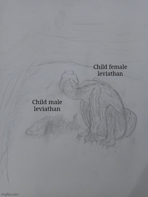While baby leviathan plays in the sand, Levibb looks at the ocean | Child female leviathan; Child male leviathan | made w/ Imgflip meme maker