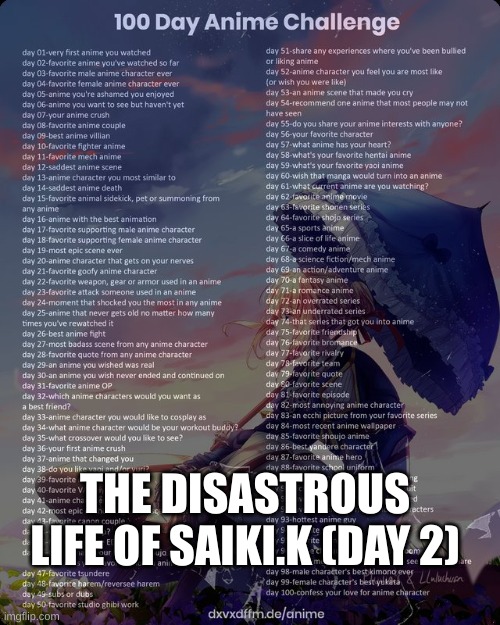 It's so unhinged | THE DISASTROUS LIFE OF SAIKI.K (DAY 2) | image tagged in 100 day anime challenge | made w/ Imgflip meme maker