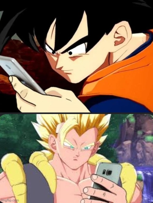 image tagged in goku sees phone and sends to piccolo,gogeta gets message from piccolo | made w/ Imgflip meme maker