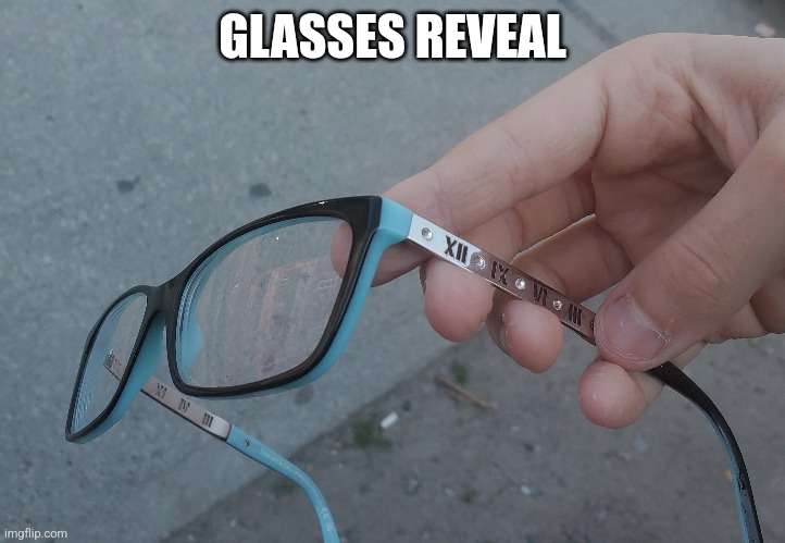 At 33 followers I shall do an almost complete face reveal | GLASSES REVEAL | image tagged in reveal,w,blockofcheese | made w/ Imgflip meme maker