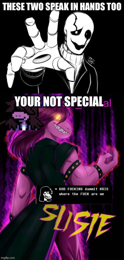 THESE TWO SPEAK IN HANDS TOO YOUR NOT SPECIAL | image tagged in gaster,susie temp | made w/ Imgflip meme maker
