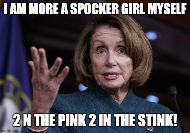 I AM MORE A SPOCKER GIRL MYSELF 2 N THE PINK 2 IN THE STINK! | image tagged in good old nancy pelosi | made w/ Imgflip meme maker