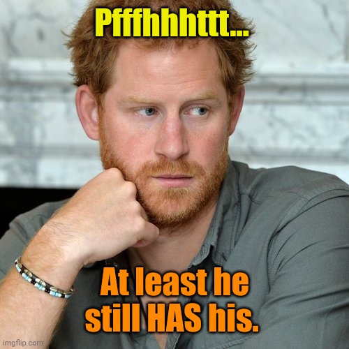 Prince Harry | Pfffhhhttt... At least he still HAS his. | image tagged in prince harry | made w/ Imgflip meme maker