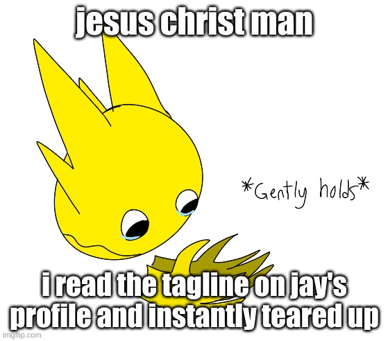 g e n t l y h o l d s | jesus christ man; i read the tagline on jay's profile and instantly teared up | made w/ Imgflip meme maker