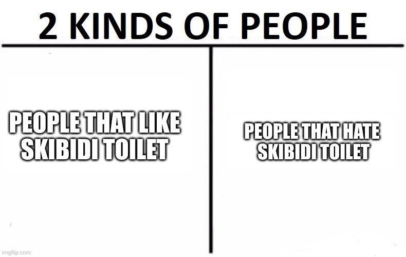 2 Kinds of People | PEOPLE THAT HATE
 SKIBIDI TOILET; PEOPLE THAT LIKE
SKIBIDI TOILET | image tagged in 2 kinds of people | made w/ Imgflip meme maker