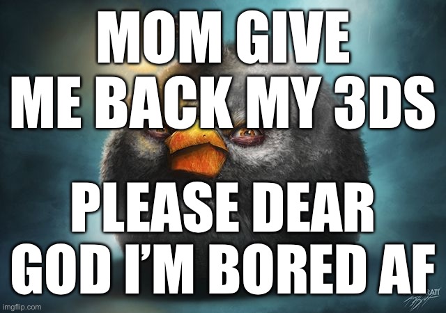 angry birds bomb | MOM GIVE ME BACK MY 3DS; PLEASE DEAR GOD I’M BORED AF | image tagged in angry birds bomb | made w/ Imgflip meme maker