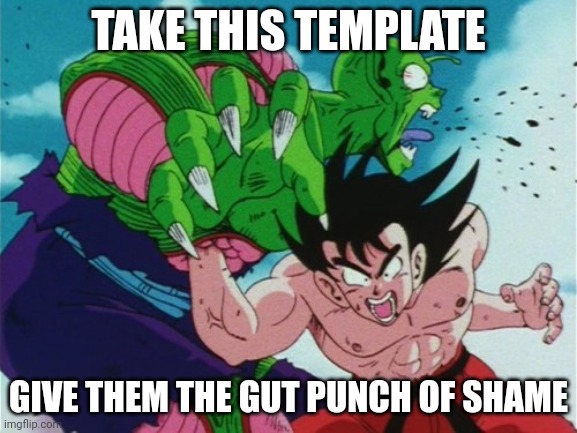 Goku Gut Punch | TAKE THIS TEMPLATE GIVE THEM THE GUT PUNCH OF SHAME | image tagged in goku gut punch | made w/ Imgflip meme maker