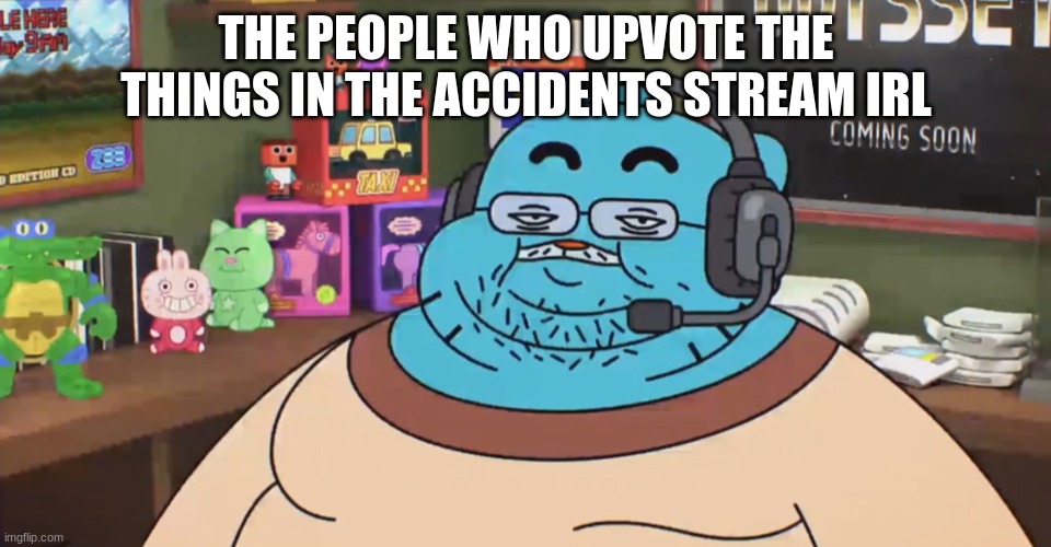 discord moderator | THE PEOPLE WHO UPVOTE THE THINGS IN THE ACCIDENTS STREAM IRL | image tagged in discord moderator | made w/ Imgflip meme maker