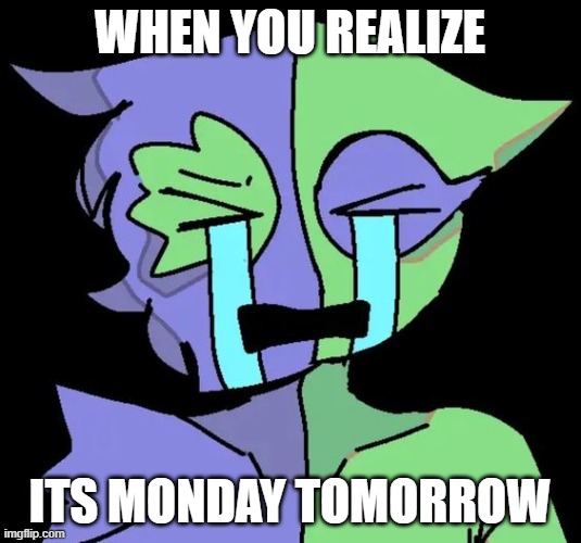 Bittergiggle crying meme | WHEN YOU REALIZE; ITS MONDAY TOMORROW | image tagged in sad,crying,monday,school | made w/ Imgflip meme maker