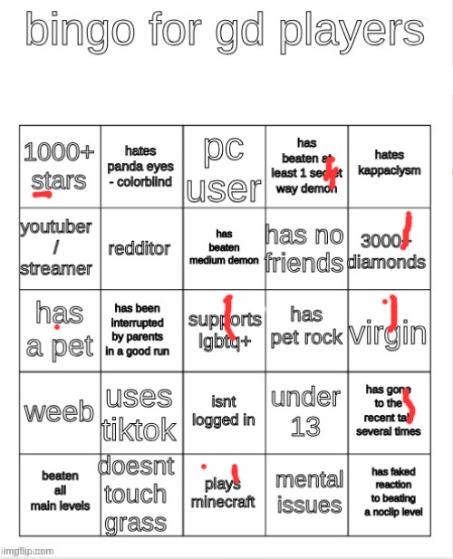 gd bingo | image tagged in gd bingo | made w/ Imgflip meme maker