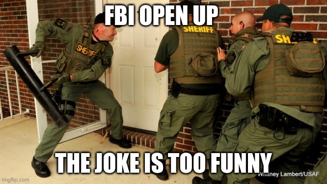 FBI open up | FBI OPEN UP THE JOKE IS TOO FUNNY | image tagged in fbi open up | made w/ Imgflip meme maker