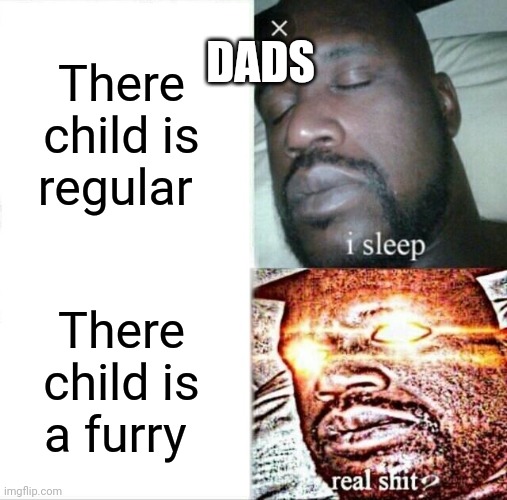 Sleeping Shaq | DADS; There child is regular; There child is a furry | image tagged in memes,sleeping shaq | made w/ Imgflip meme maker