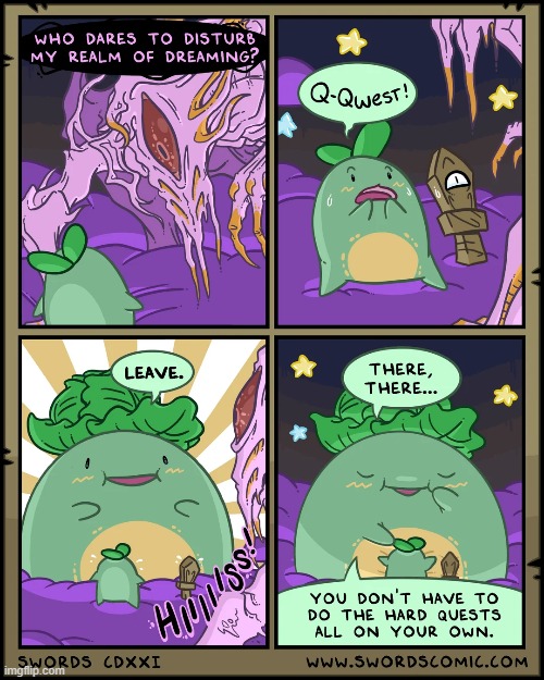 image tagged in swords,sprout,quest,dream,monster,momma | made w/ Imgflip meme maker