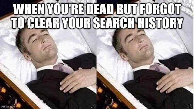 Cant Afford Funeral | WHEN YOU'RE DEAD BUT FORGOT TO CLEAR YOUR SEARCH HISTORY | image tagged in cant afford funeral | made w/ Imgflip meme maker