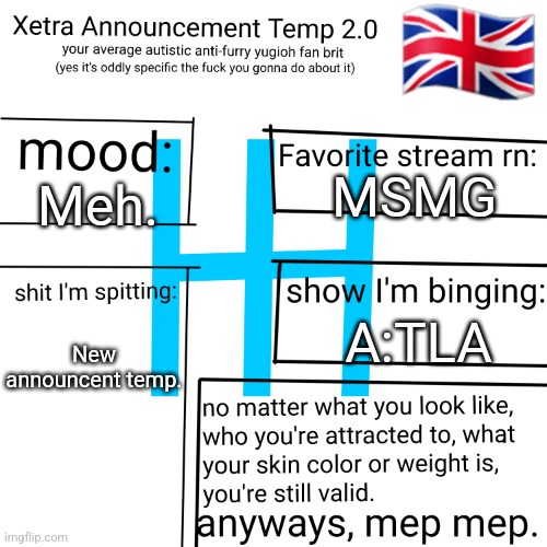 MSMG; Meh. A:TLA; New announcent temp. | image tagged in xetra at 2 | made w/ Imgflip meme maker