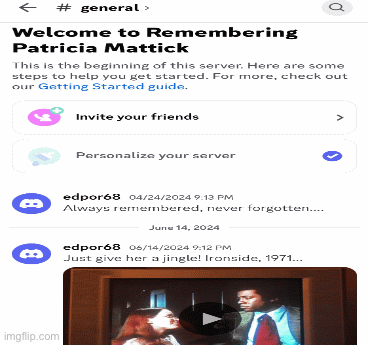 Updated Discord! | image tagged in gifs,patricia mattick,pattye mattick,adorable,discord,gonebutneverforgotten | made w/ Imgflip images-to-gif maker