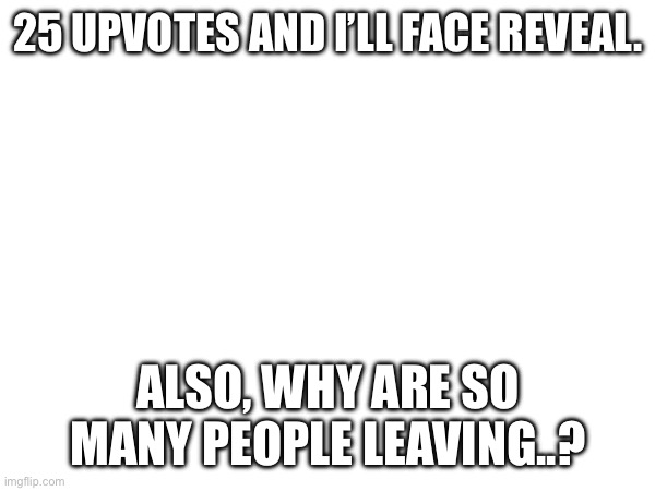 25 UPVOTES AND I’LL FACE REVEAL. ALSO, WHY ARE SO MANY PEOPLE LEAVING..? | made w/ Imgflip meme maker